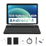 10-Inch Android 14 Tablet with Keyboard | 16GB+512GB, 8000mAh Battery, BT 5.0, 5G/2.4G WiFi, Includes Mouse, Case, Stylus, Metal Material, MT6750 Processor, 3840×1600 Resolution, USB Type, Tablet, Pad, Tablet, Pad